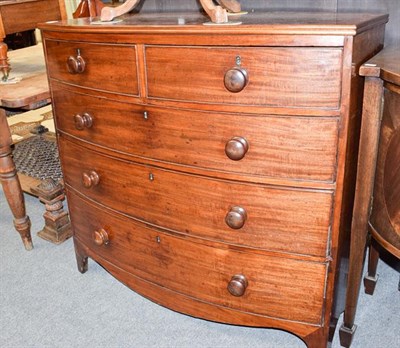 Lot 1196 - A 19th century mahogany four height bow front chest of drawers, 105cm by 49cm by 99cm (a.f.)