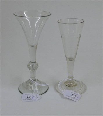 Lot 23 - A Composite Stem Wine Glass, circa 1740, the trumpet bowl on a beaded centre knop and domed...