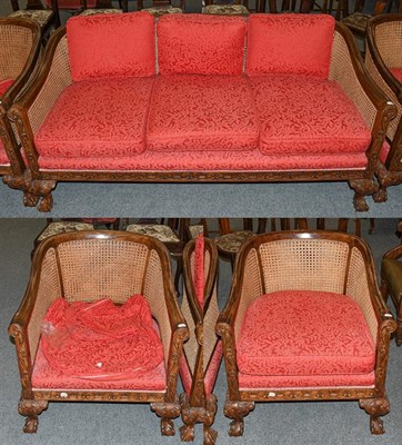 Lot 1228 - A 1920's doubled caned three piece bergere suite