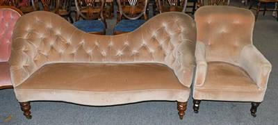 Lot 1229 - A Victorian double backed buttoned sofa, and a similar chair (2)