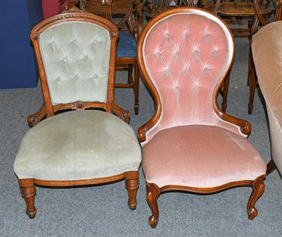 Lot 1230 - A Victorian button back nursing chair and an Edwardian example (2)