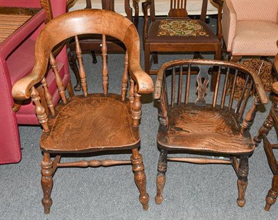 Lot 1233 - An elm spindle chair and a Windsor chair (lacking top)