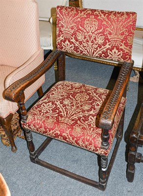 Lot 1236 - A 19th century part upholstered open armchair with carved arms