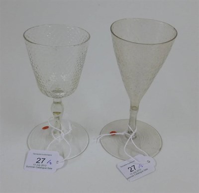 Lot 27 - A French Wine Glass, 18th century, the dimpled conical bowl on plain stem, 13.5cm high; and  A...