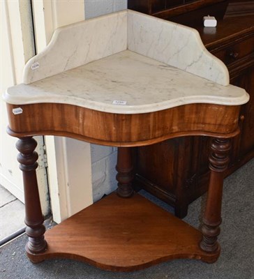 Lot 1255 - A Victorian marble top mahogany corner washstand, together with a reproduction serpentine four...