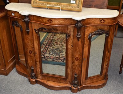 Lot 1259 - A Victorian inlaid walnut marble top mirrored credenza, 120cm by 39cm by 84cm
