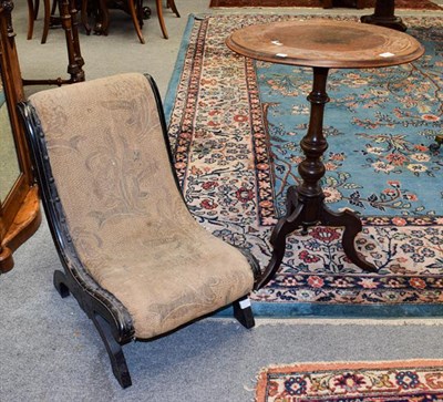 Lot 1260 - A Victorian ebonised slipper chair, together with a 19th century inlaid rosewood and mahogany...