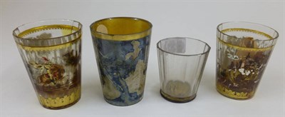 Lot 30 - A Bohemian Zwischengoldglas Beaker, circa 1730-40, worked in colours with a continuous...