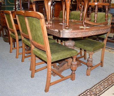 Lot 1271 - A 17th century style oak refectory dining table, 200cm by 95cm by 77cm, with a set of six...