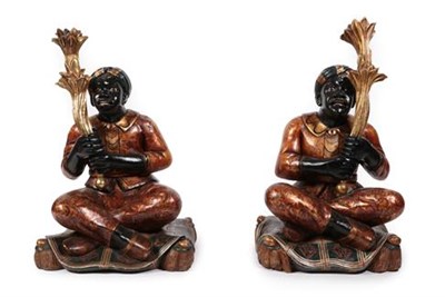Lot 469 - A Pair of Late 19th Century Polychrome Decorated Italian Blackamoor Figures, each modelled as a...