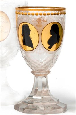 Lot 35 - A Silesian Zwischengoldglas Silhouette Portrait Glass, circa 1790, by Johann Sigismund Menzell, the