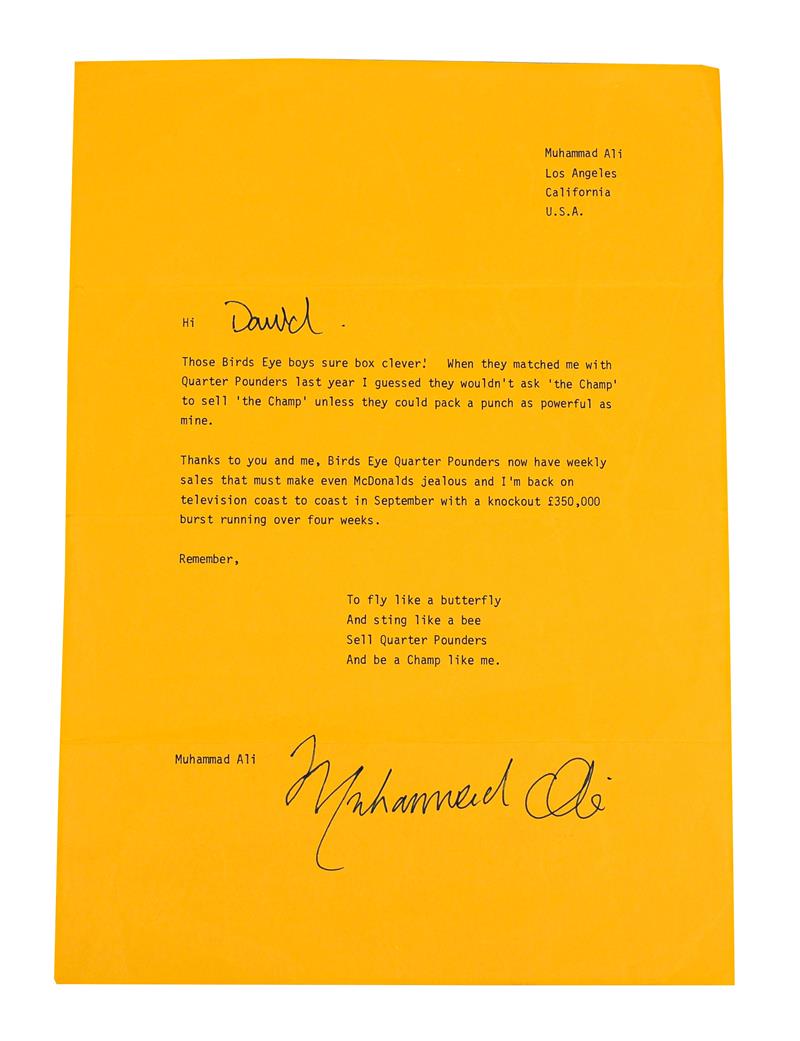 Lot 3014 - Muhammad Ali Signed Letter beginning 'Hi David' and addressed Muhammad Ali Los Angeles...