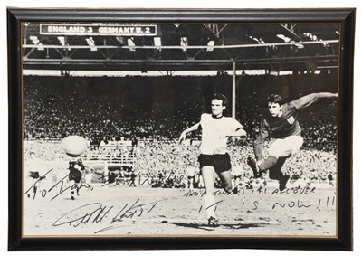 Lot 3019 - Geoff Hurst Signed Photograph b/w showing Hurst scoring the fourth game v West Germany in the...
