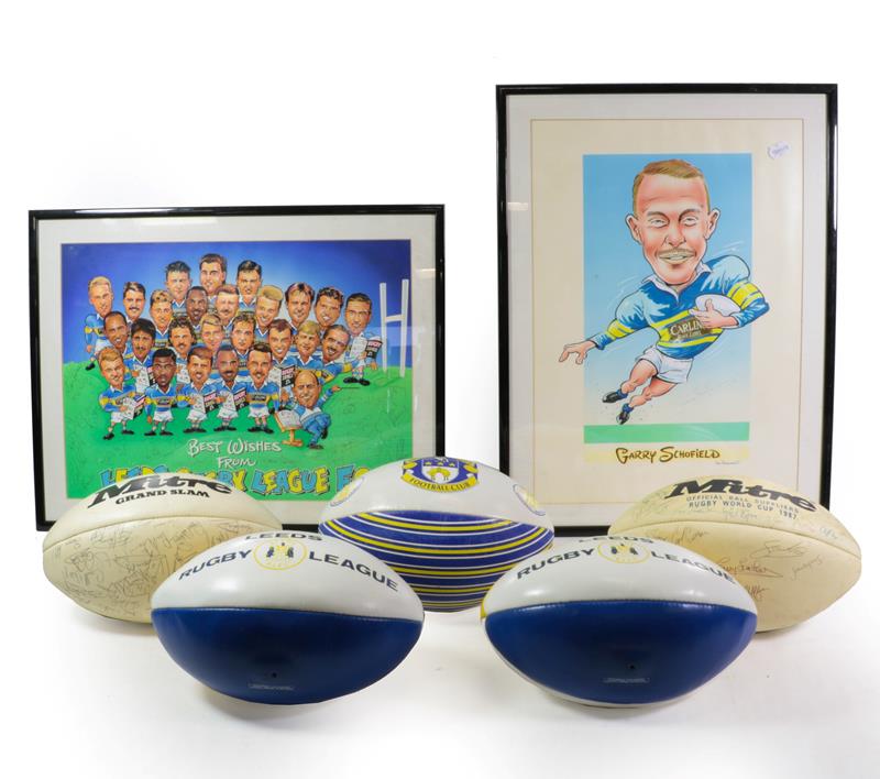 Lot 3021 - Leeds Rugby League FC Two Signed Prints (i) caricatures of players with multiple autographs...