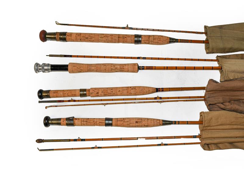 Lot 3050 - A Collection Of Six Various Cane Rods mostly unbranded to include three 9' fly rods, a 7'...