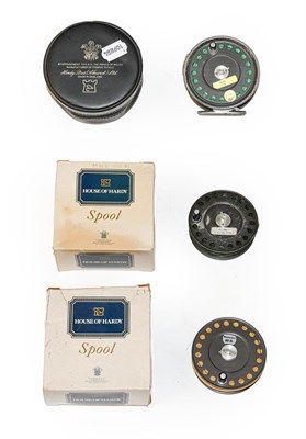 Lot 3097 - A Hardy St George MK2  3 3/4'' Fly Reel with agate line guard and two spare spools.(3)