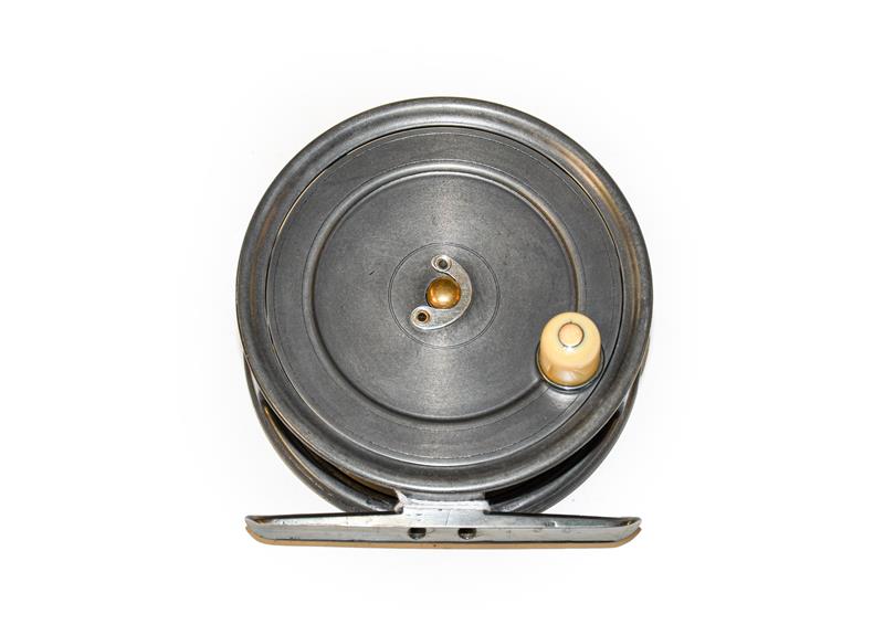 Lot 3099 - A Hardy Uniqua 4 1/2'' Salmon Fly Reel with horseshoe latch, ivorine handle and full length...
