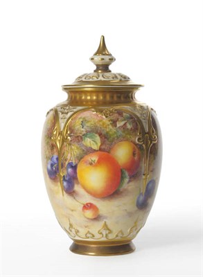 Lot 45 - A Royal Worcester Porcelain Baluster Vase and Cover, 1959, painted by John Freeman, of lobed...