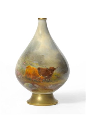 Lot 46 - A Royal Worcester Porcelain Pear Shaped Vase, 1917, painted by Harry Stinton with two highland...