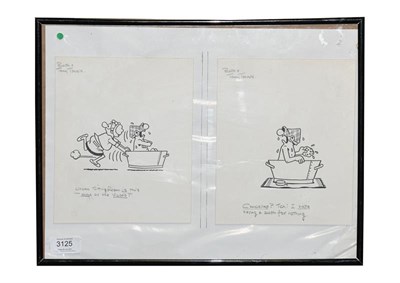 Lot 3125 - Andy Capp Original Artwork By Reg Smythe a pair of sketches 'Bath & Terry Towels' produced for...