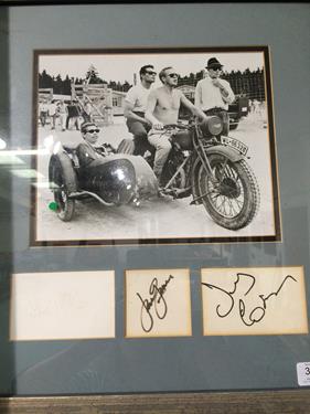 Lot 3126 - The Great Escape three autographs on separate card: Steve McQueen (faded) James Garner and...