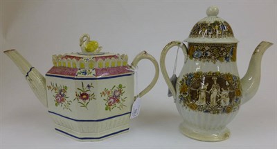 Lot 52 - A Late 18th Century Yorkshire Pearlware Pottery Coffee Pot and Cover, of baluster shape, the...