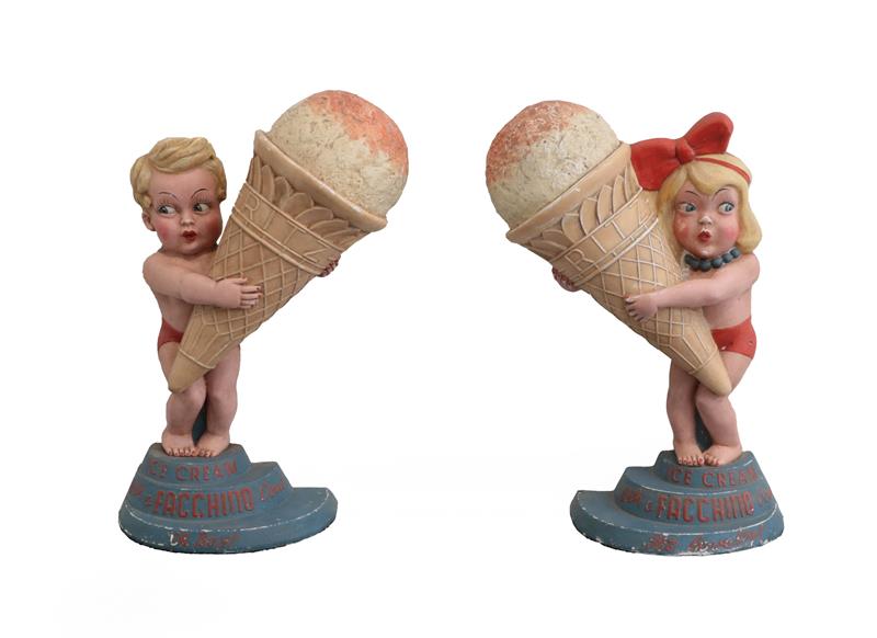 Lot 3183 - Facchino Ice Cream A Pair Of Advertising Figures one a boy, one a girl each holding a large ice...