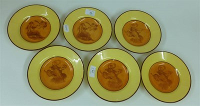 Lot 54 - A Set of Six Don Pottery Dessert Plates, circa 1810, printed in brown monochrome with classical...