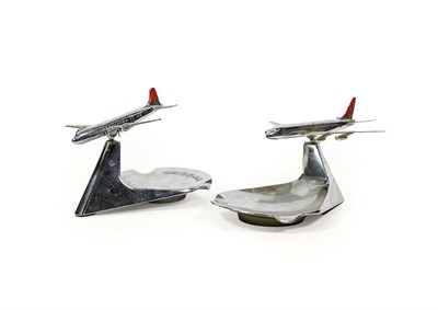 Lot 3196 - Swiss Air Two Desktop Display Ashtrays chromed cast metal made by Buhler, one a DC8 the other...