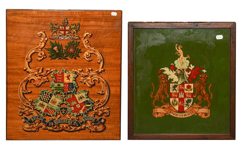 Lot 3207 - LNER Crest on painted metal backing, verso is a handwritten note stating 'This is the original hand