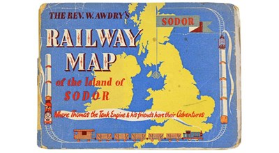 Lot 3212 - Thomas The Tank Engine Railway Map Of Sodor in card folder, priced 4s 21x11 1/2'', 53x29cm...
