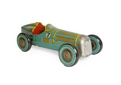 Lot 3255 - Mettoy Racing Car clockwork with adjustable front steering, no.7, 15'', 38cm (G-E, lacks...