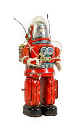 Lot 3256 - Nomura Astronaut Robot battery operated with tinplate body and rubber arms 13'' 33cm high (F,...