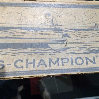 Lot 3258 - Abbey Toys (Made In Germany) The Singles Champion Kayak clockwork with three colour hull and figure
