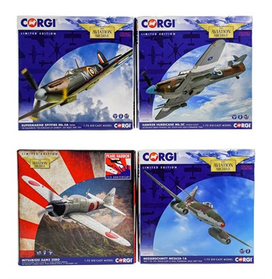 Lot 3272 - Corgi Aviation Archive 1:72 Scale Models AA35710 Messerschmitt Me262A 1A, AA39206 Supermarine...