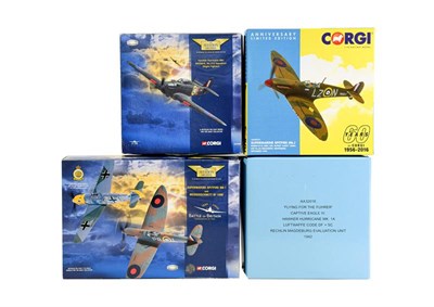 Lot 3288 - Corgi Aviation Archive 1:72 Scale WWII Group AA39211 Supermarine Spitfire MkI, AA32002 Hawker...