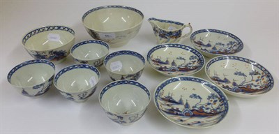 Lot 66 - A Liverpool Porcelain Part Tea Service, circa 1775, painted in underglaze blue, red and gilt...