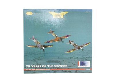 Lot 3319 - Corgi Aviation Archive AA99189 1:72 Scale 70 Years Of The Spitfire Johnnie Johnson 3 Piece Set with