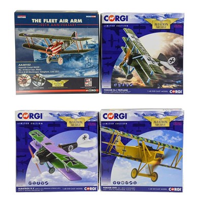 Lot 3329 - Corgi Aviation Archive Three WWI Aircraft AA38103 Sopwith Camel B6299, AA37807 Albatross DV,...