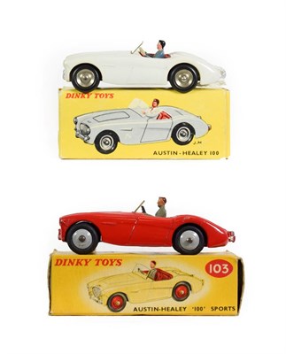 Lot 3365 - Dinky 103 Austin Healey 100 maroon road version (G box G) and 546 French Dinky 546 Austin...