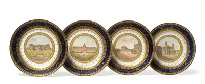 Lot 72 - A Set of Four Sèvres Style Porcelain Cabinet Plates, 19th century, painted with named...