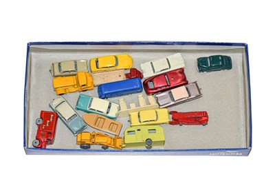 Lot 3380 - Matchbox 1-75s Morris Minor MW, Aston Martin metallic red BPW, Cadillac SPW (all E) together...