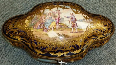 Lot 73 - A Gilt Metal Mounted Sèvres Style Pottery Casket and Hinged Cover, circa 1900, of cushioned...