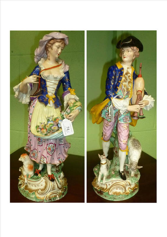 Lot 74 - A Pair of French Porcelain Figures of a Shepherd and Shepherdess, late 19th century, in 18th...