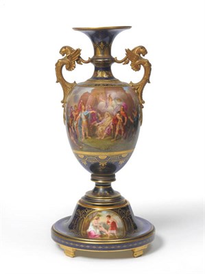 Lot 76 - A Vienna Style Porcelain Urn Shaped Vase and Fixed Stand, circa 1900, the knopped trumpet...