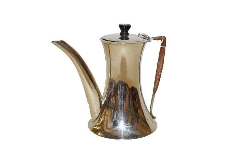Lot 2 - A George V silver coffee pot by Ernest Druiff and Co. Birmingham 1920, centrally waisted...
