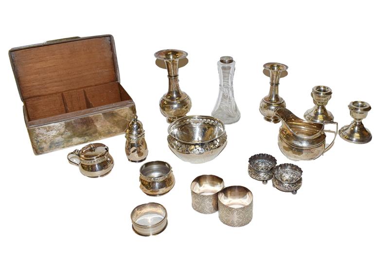 Lot 8 - A collection of assorted silver, including a cigarette-box, a bowl with pierced border, a cream...