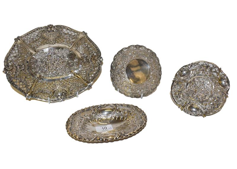 Lot 10 - Two German silver baskets, each with crown and moon standard mark, one oval, the other...