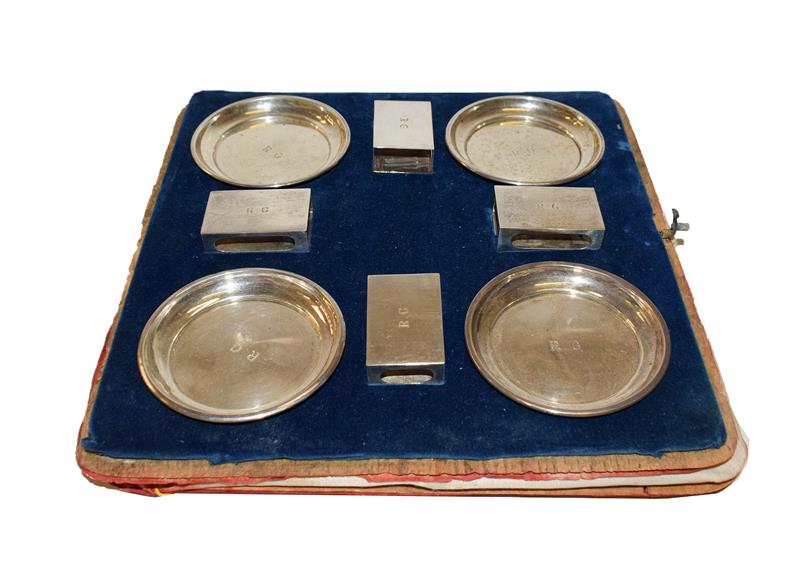 Lot 17 - A set of four match box holders and four ashtrays, William Comyns, London 1929, engraved with...