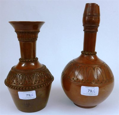 Lot 79 - A Tophane Red Pottery Vase, Turkey, late 19th century, with flared trumpet neck and baluster...